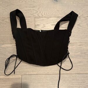 Elegant Black Lace-Up Crop Top